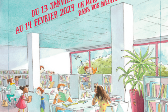 Affiche pour la Saint-Valentin 2024 des médiathèques de Rosny-sous-Bois.