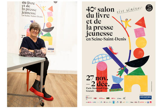 Sylvie Vassallo et l'affiche des 40 ans du SLPJ