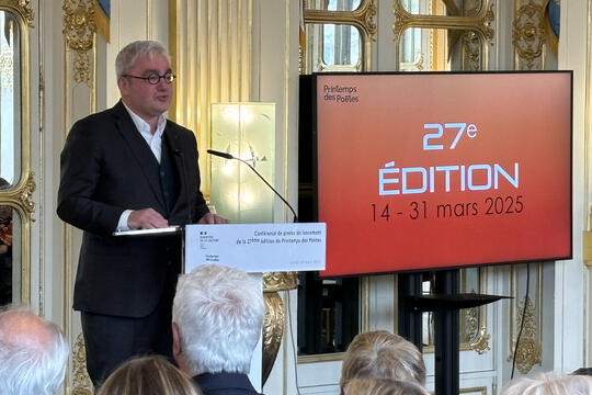 Emmanuel Hoog nouveau président du Printemps des poètes, lors de la conférence de presse au ministère de la Culture