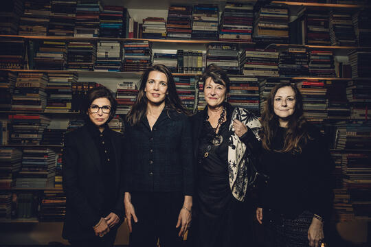 Rachida Dati, Ministre de la culture, Charlotte Casiraghi, autrice de La Félure (à paraitre chez Julliard), Régine Hatchondo, Présidente du CNL, Laurence Delamare, directrice de la librairie 7L