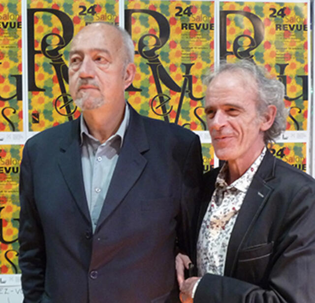 Au 24e Salon de la revue, en 2014 : Bernard Condominas, président d’Ent’revues et André Chabin, directeur.