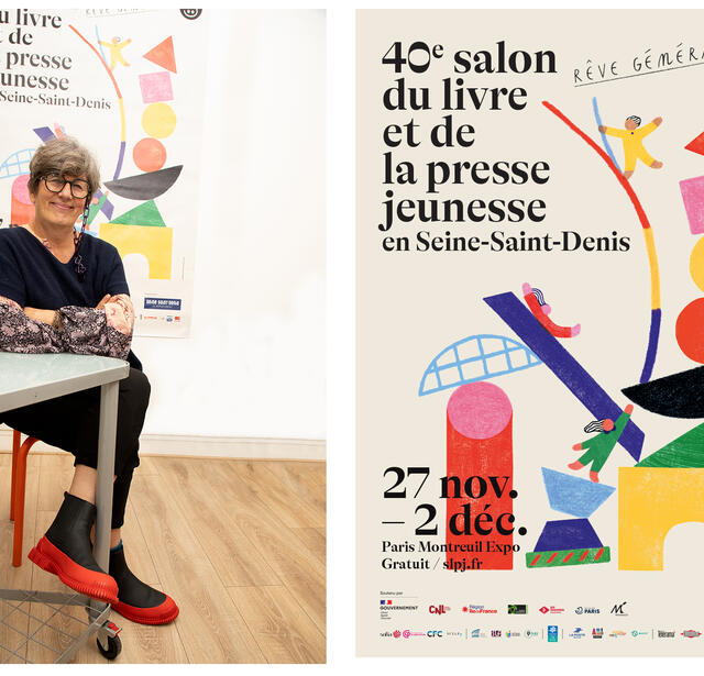 Sylvie Vassallo et l'affiche des 40 ans du SLPJ