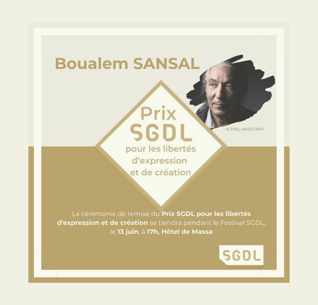 La SGDL lance Le prix pour les libertés d'expression et de création et le décerne à Boualem Sansal
