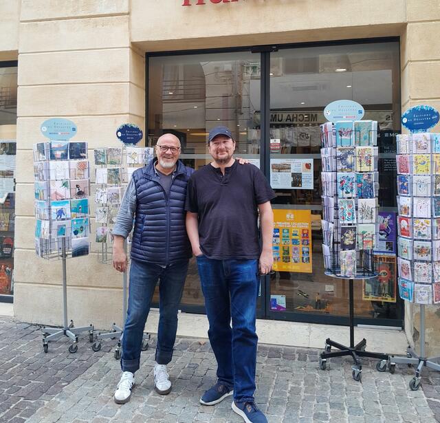 Pierre Curiale, nouveau directeur de La Comédie Humaine, et le fondateur de la librairie Cyril Dewavrin