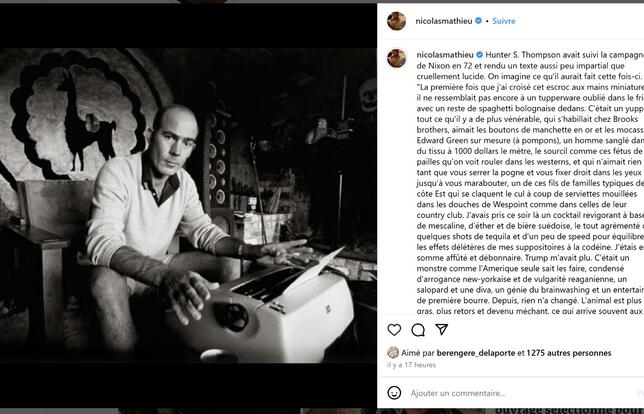 Screen shot Publication Instagram Nicolas Mathieu 5 novembre 2024