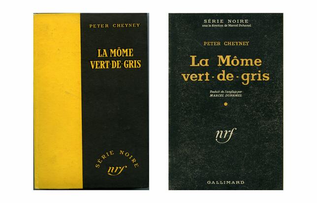 Deux éditions de La môme vert de gris de Peter Cheyney, premier ouvrage de la Série Noire (Gallimard.1945)