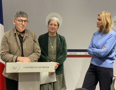Pierre Ouzoulias, Laure Darcos et Agnès Evren au Sénat