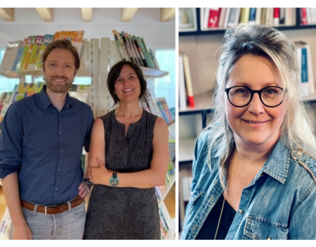 Lucas Giossi et Josée Cattin, coprésidents de Livre Suisse, et Natacha Bayard, directrice du Salon du livre de Genève