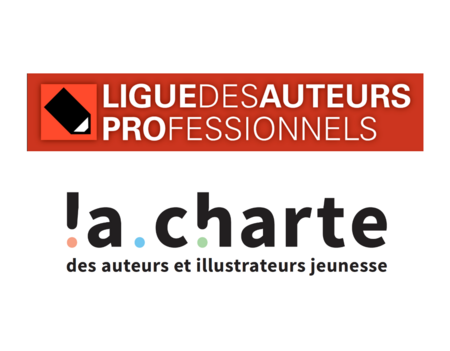 Les logos de la ligue des auteurs professionnels et de la Charte des auteurs et illustrateurs jeunesse