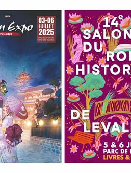 Affiche de la Japan Expo 2025 et du 14e salon du roman historique de Levallois