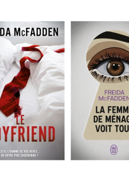 Les couvertures des romans de Freida McFadden "Le boyfriend" (City) et "La femme de ménage voit tout" (J'ai Lu), tous deux à paraître le 8 octobre 2025