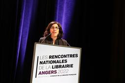 La ministre de la Culture Rima Abdul-Malak lors de l'ouverture des 6e Rencontres nationales de la librairie à Angers, le 3 juillet 2022.