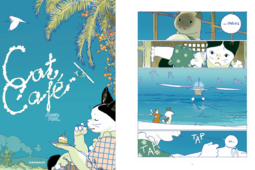 Couverture et planche de Cat Café (Cantina, Dargaud)