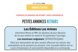 Les Arènes petite annonce dans livres Hebdo